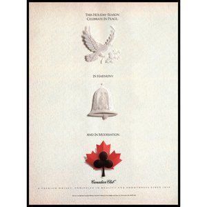 1991 Canadian Club Rye Whisky Vintage Print Ad Holiday Dove Bells Wall Art Photo